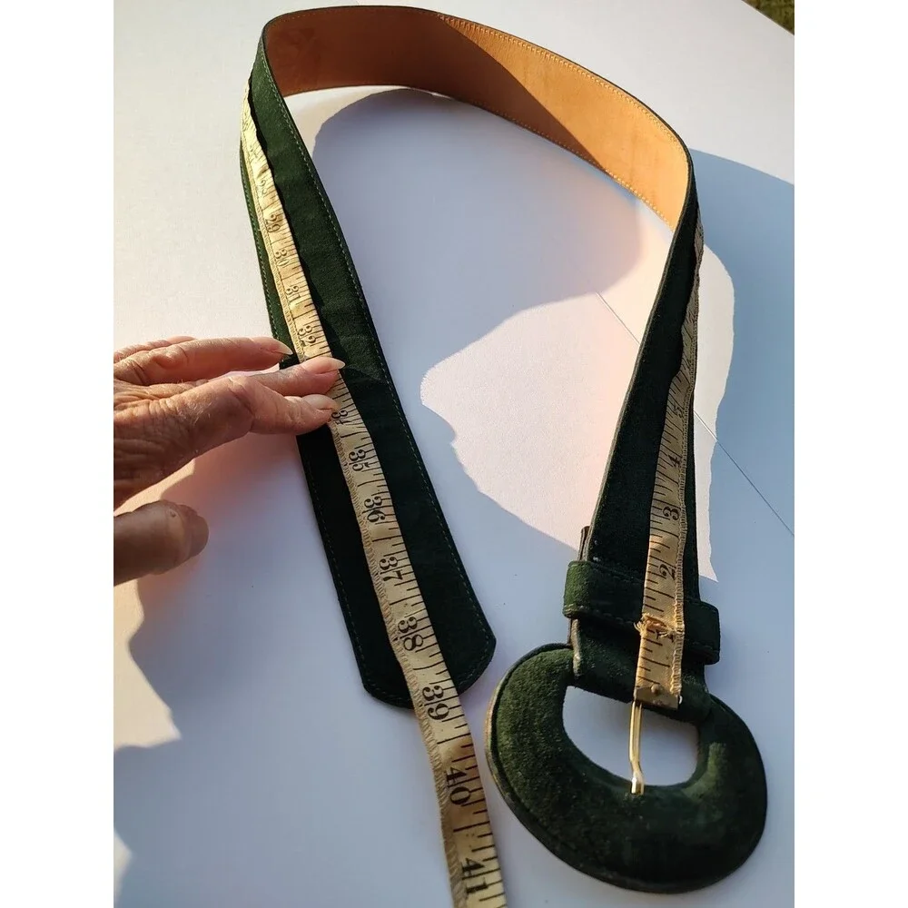 Vtg 80s Talbots Wide Hunter Green Suede Belt Large USA Made Dark Academia